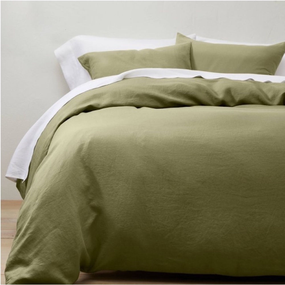 Full/Queen 100% Linen Duvet & Sham Set Moss Green - Casaluna
